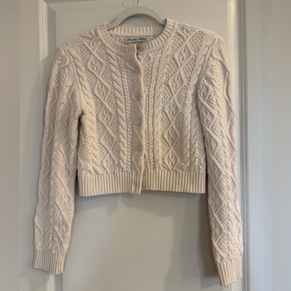 Frankie's Bikinis Marley Cable-Knit Cropped Cardigan (Honeymoon/Cream)